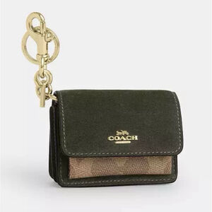Coach Mini Klara Bag Charm Signature Logo Canvas Brown Suede NWT